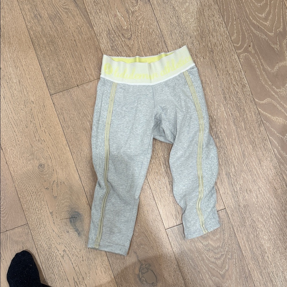 Lululemon Athletica Gray capri Leggings with Yellow Accents